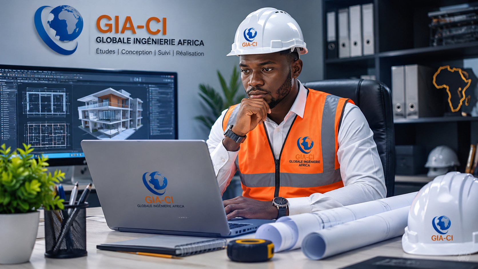 Ingénieur GIA-CI au bureau, à l'étude d'un projet de construction